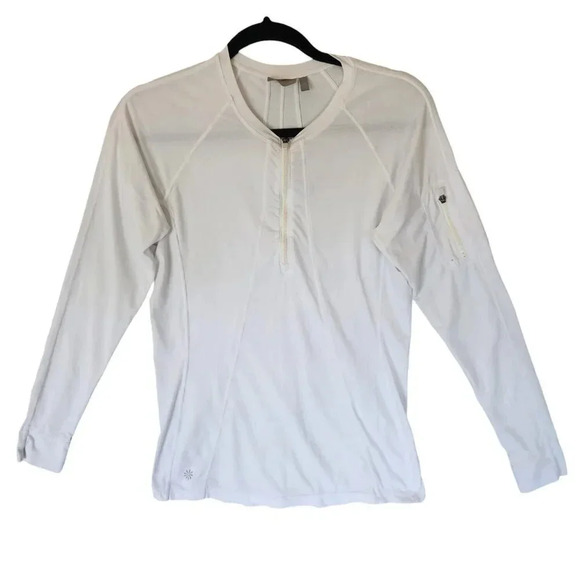 Athleta T-Shirt Women's Size Medium White V-Neck Long Sleeve Front Zip - Picture 2 of 12